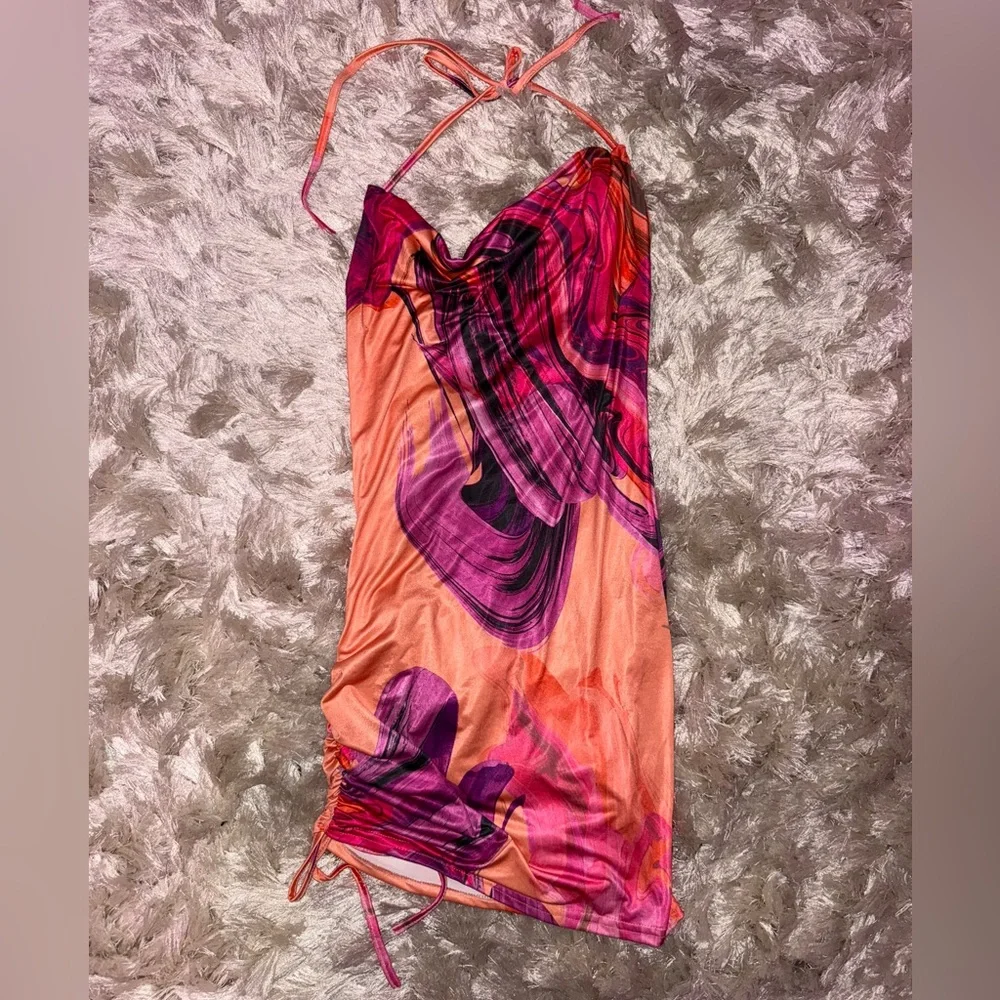 Marble Print Ruched Mini Dress - Picture 4 of 4